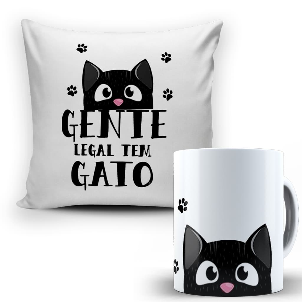 KIt Almofada + Caneca Gente Legal Tem Gato