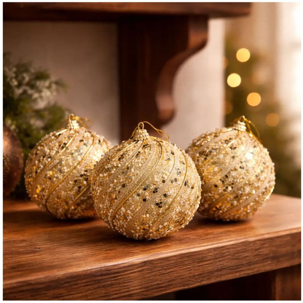 Kit 6/12 Bolas de Natal Douradas Mista Lisas Glitter Árvore de Natal Decoração Enfeite Natalino