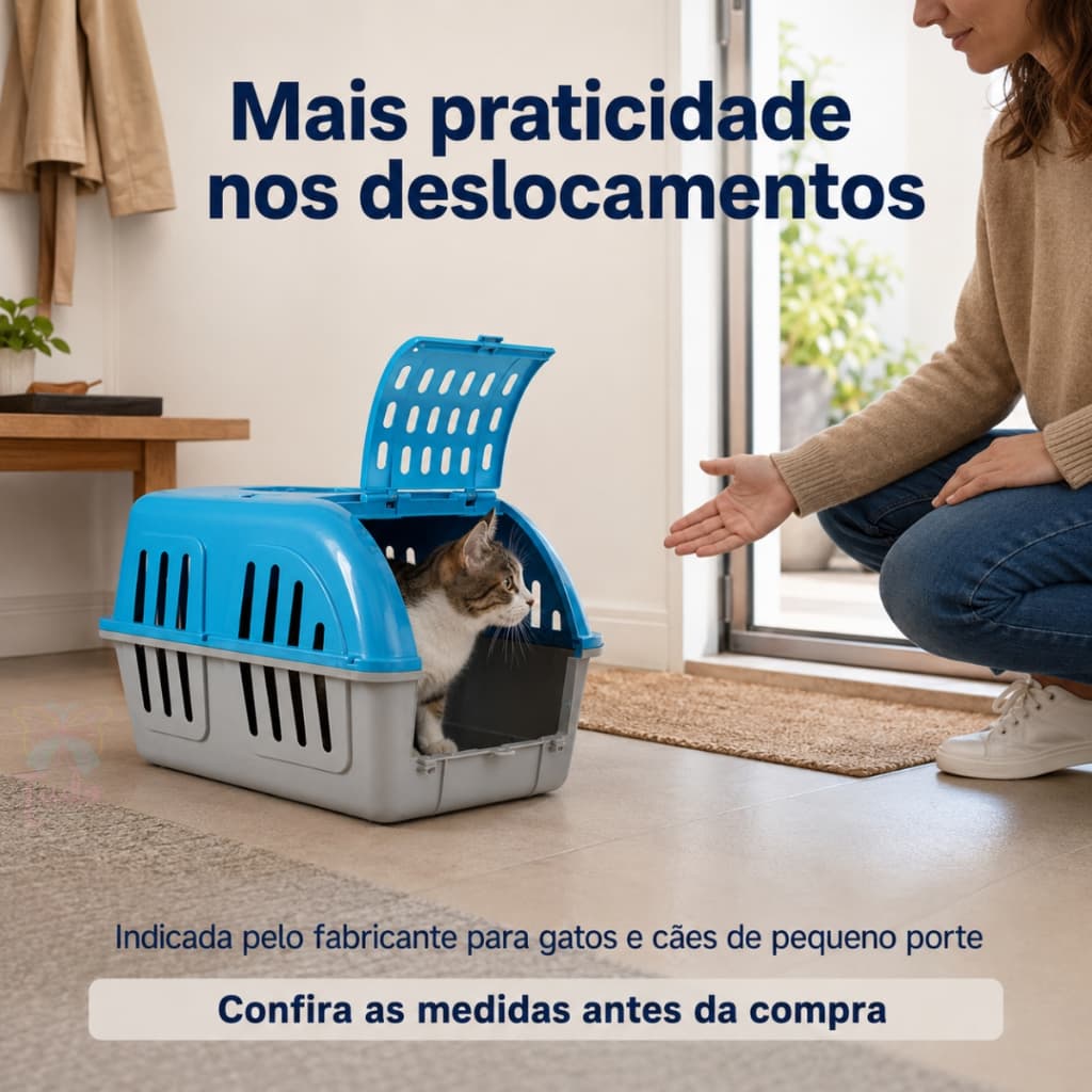 Caixa de Transporte Pet para Cães e Gatos Pequenos 41x29x27cm com Porta Ampla e Alça