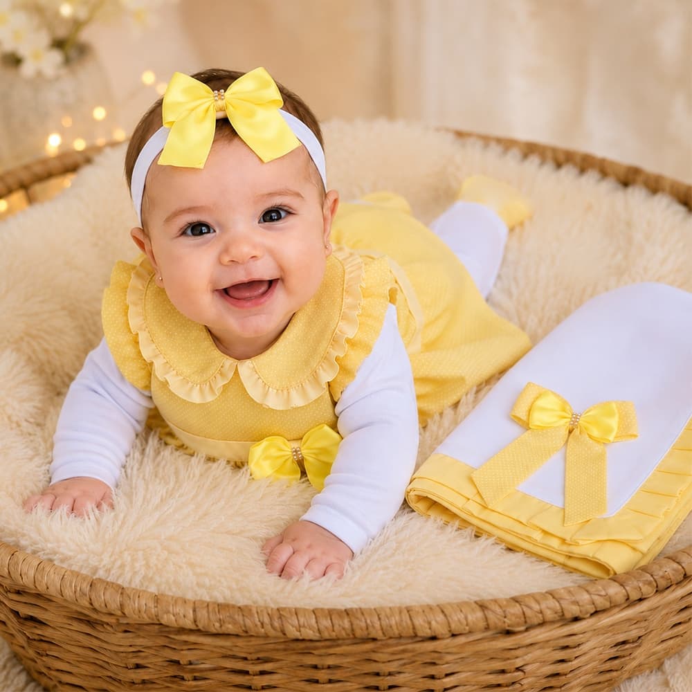 Saída de Maternidade Menina Maya Baby Poá Lilás Rosa Rosê Vermelha 05 Peças