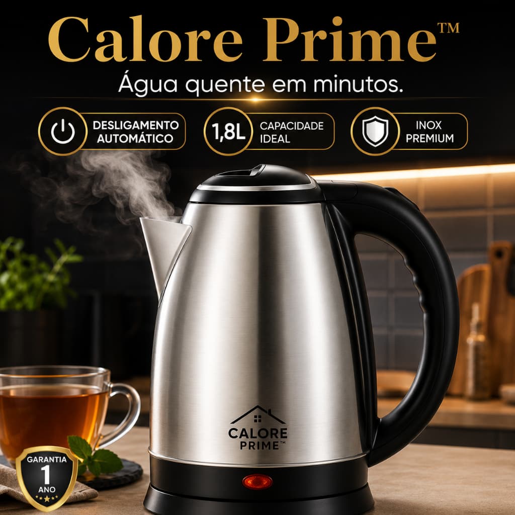 Chaleira Elétrica Inox 1,8L 1500W Desligamento Automático Filtro Anti-Impurezas 220V Calore Prime