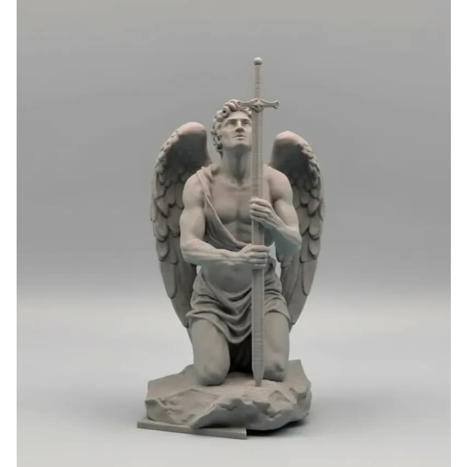 Escultura Anjo Guerreiro Ajoelhado 12cm Impressa em 3D em PLA