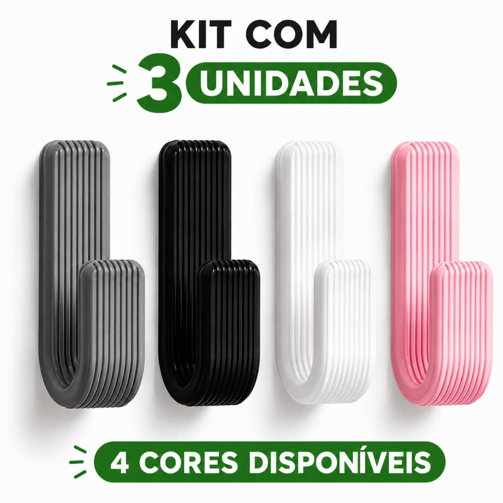 Kit com 3 Ganchos Suporte Resistente Com Fita Dupla Face 3M Sem Furo Para Toalhas Roupas Acessórios