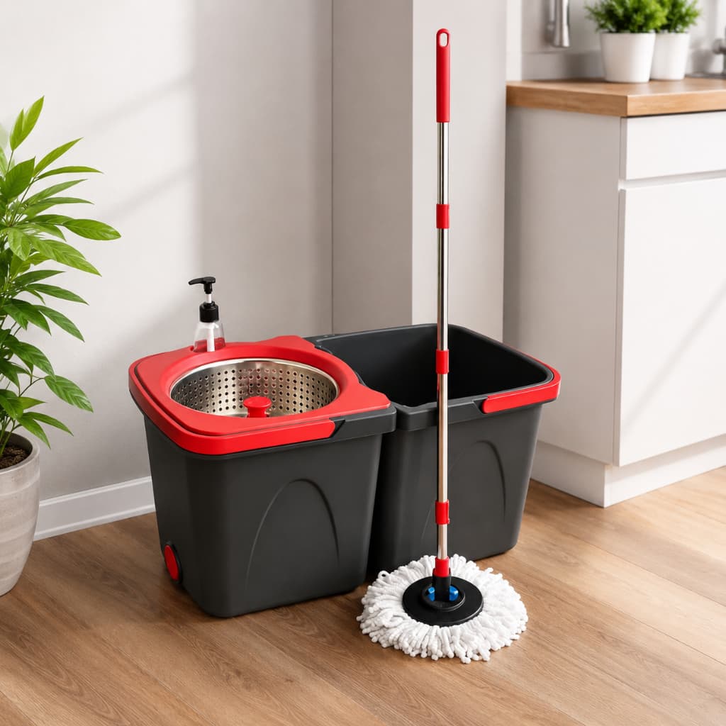Mop Giratório Duo 360° Powermaid com Balde Duplo e Centrífuga em Aço Inox