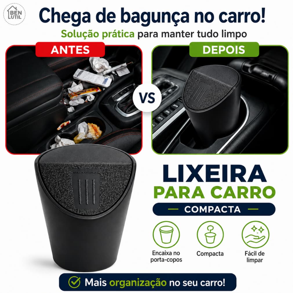 Lixeira de Carro Compacta com Tampa para Porta - Copos Organizador Automotivo para Pequenos Resíduos