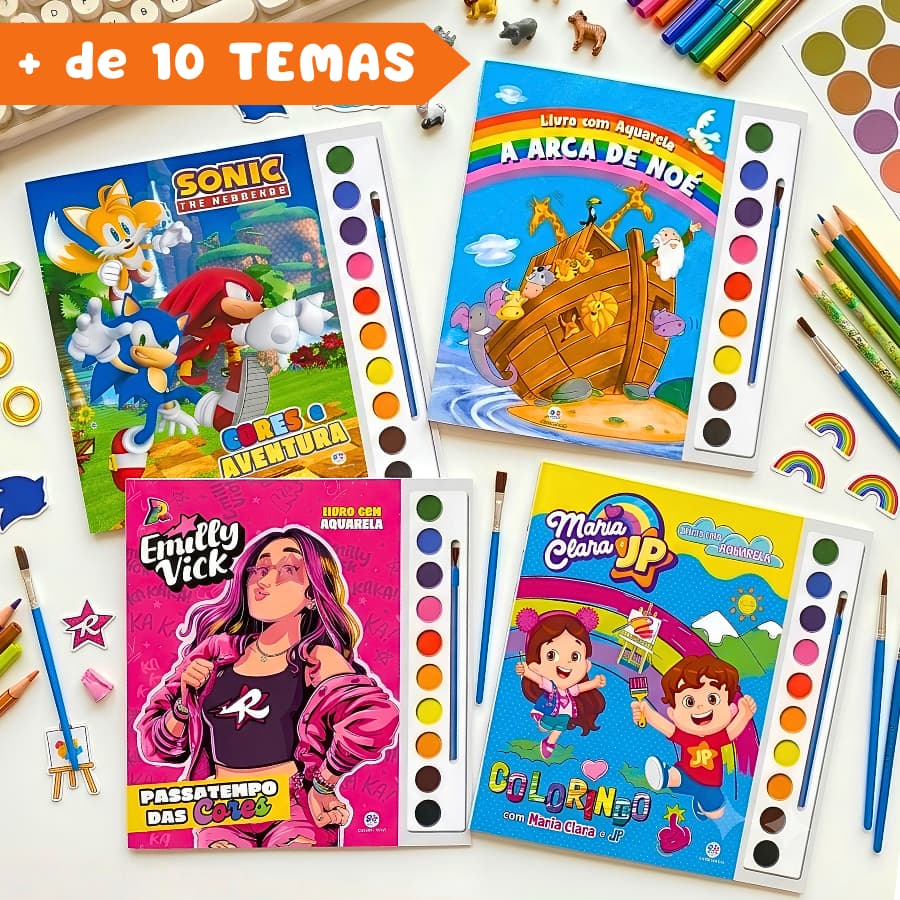 Livro De Colorir Com Aquarela Emilly Vick Dos Rosa Sonic Biblíco Natan Presente Educativo Menina Menino