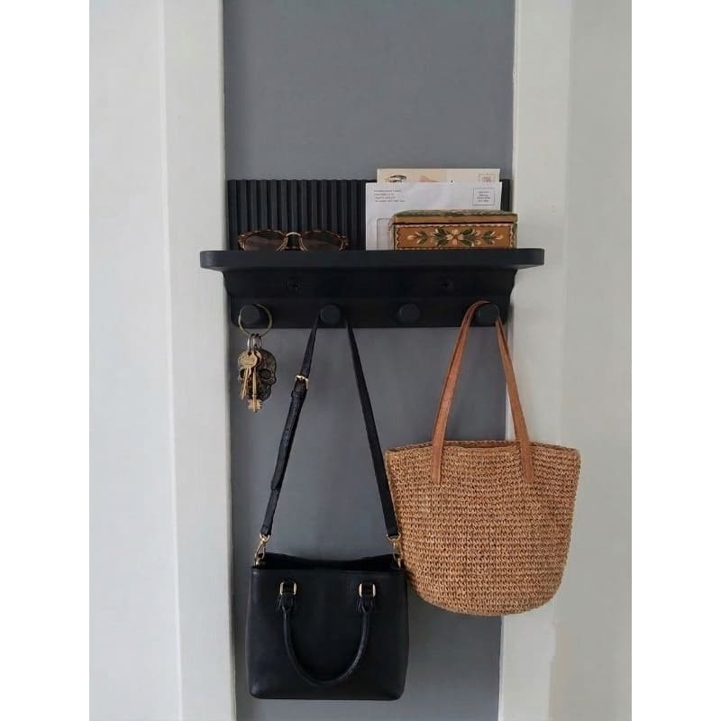 Porta Chaves De Parede Com Prateleira E Ripado Organizador De Cartas Bolsas Oculos Hall Entrada