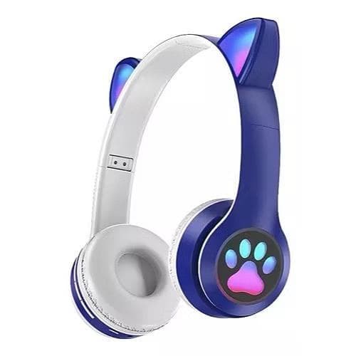 Fone de Ouvido BT RGB Sem Fio com Design de Orelha de Gato Rosa