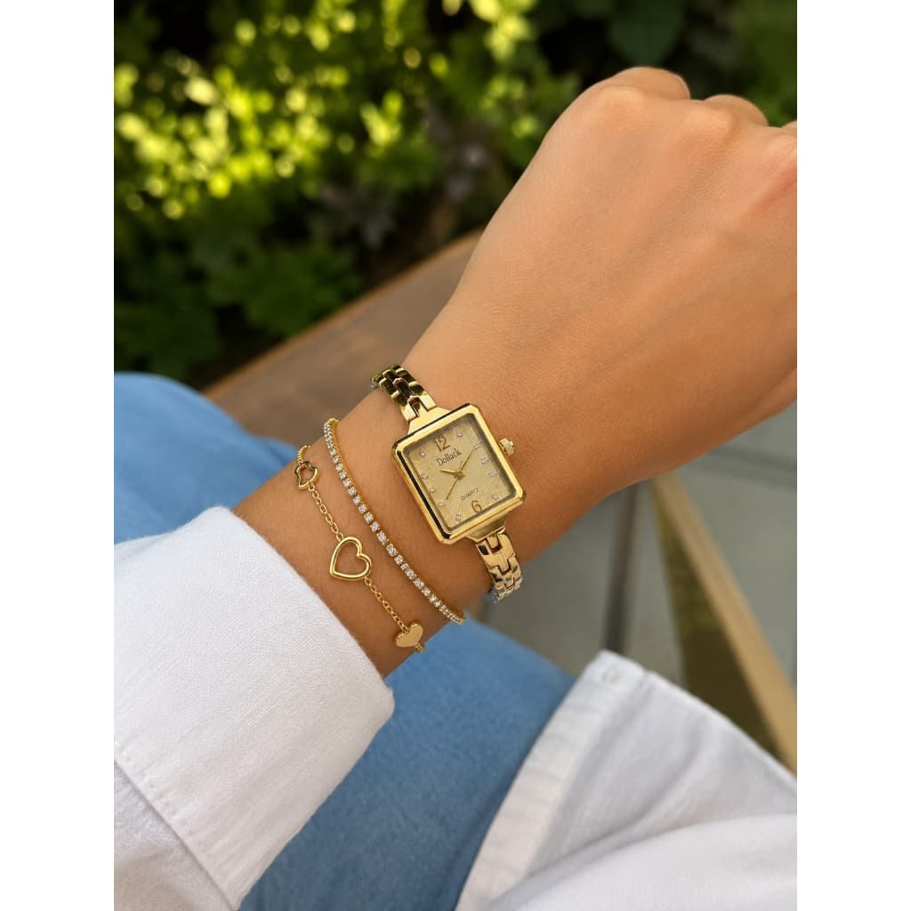 Relógio Feminino Elegante Pequeno Luxo Quartz Dourado Pulseira Aço Inoxidável Moda Feminina 3242