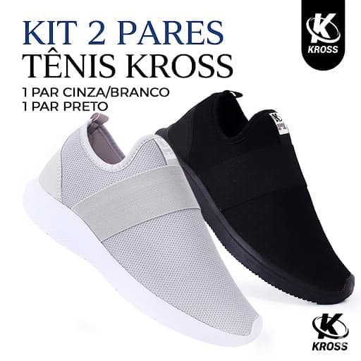 Kit 2 Pares Tênis Kross Cinza Branco Meia Feminino Slip-On Fashion Academia Casual Confortável Leve