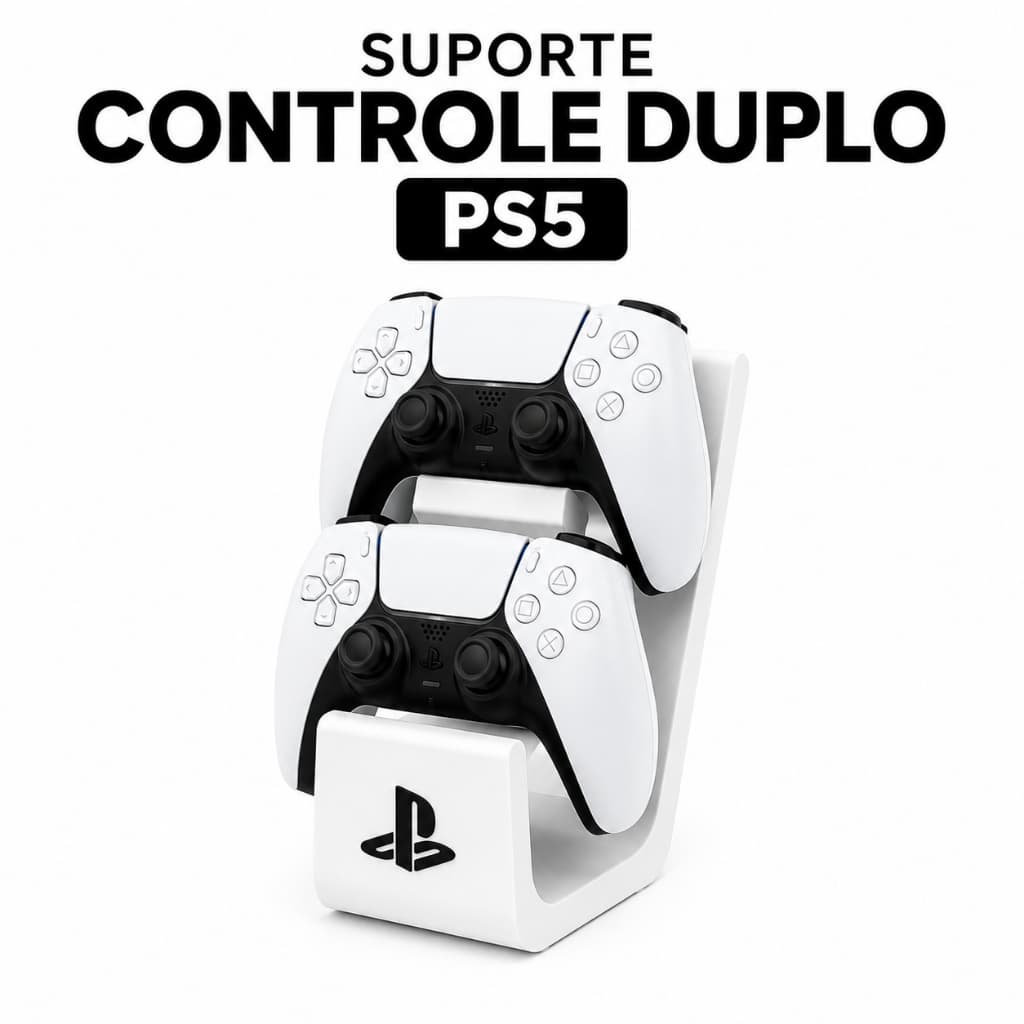 Suporte Para 2 Controles PS5/PS4 Branco e Preto Base Compacta Em Alto Relevo Decoração Gamer