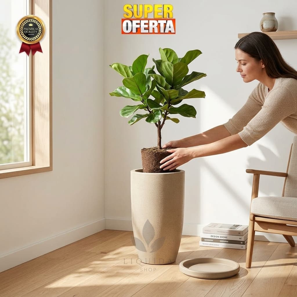 Vaso Coluna Ibiza Cone M Polietileno Liso Marmorizado Luxuoso Elegante Para Plantas e Flores Decorativo SalaJardim prato