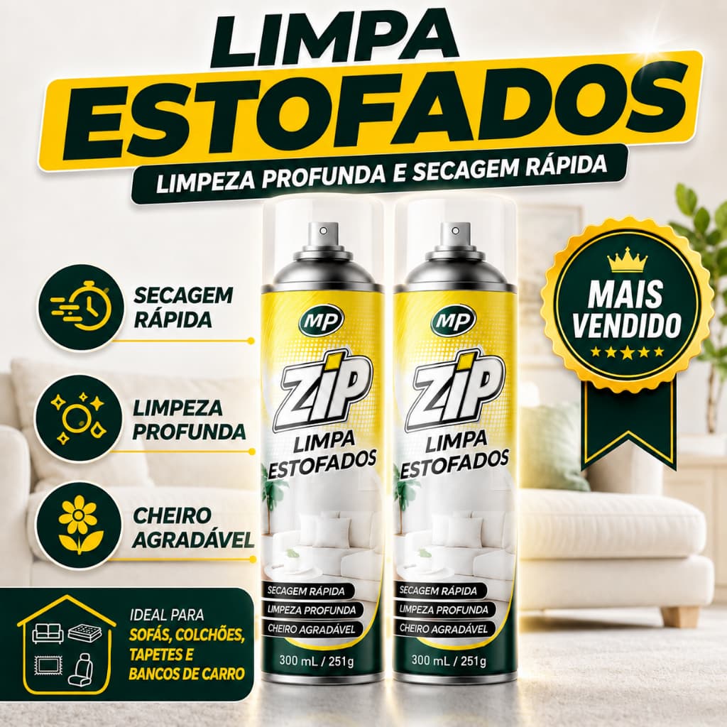 Kit 2 Limpa Estofado Colchão Sofá Spray Zip Clean Espuma Seca Remove Manchas Odor Fácil Uso