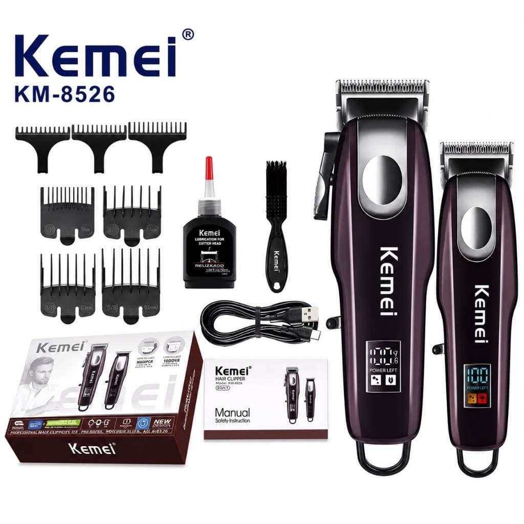 Kit 2 Máquinas de cortar cabelo Kemei Original Máquina corte + Máquina Acabamento KM-8526