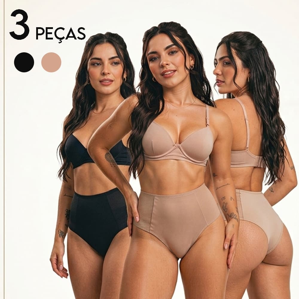 Kit 3 Calcinhas Cinta Modeladora Compressão Cós Alto Suplex Plus Size Excelente para Uso com Vestido