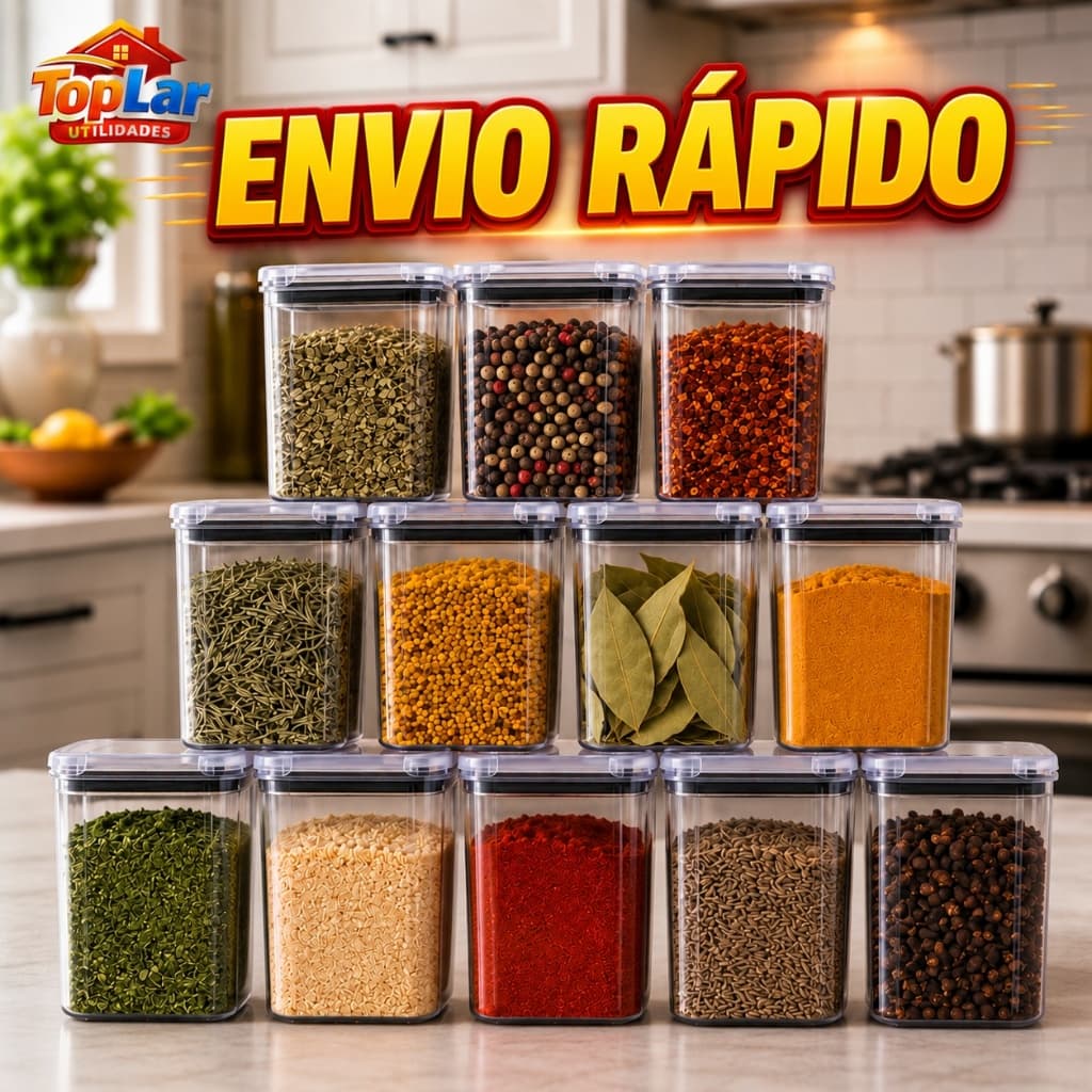 Pote Hermético 200ml kit com 1 - 8 -10 ou 12 potes para Temperos Condimentos Acrílico Transparente