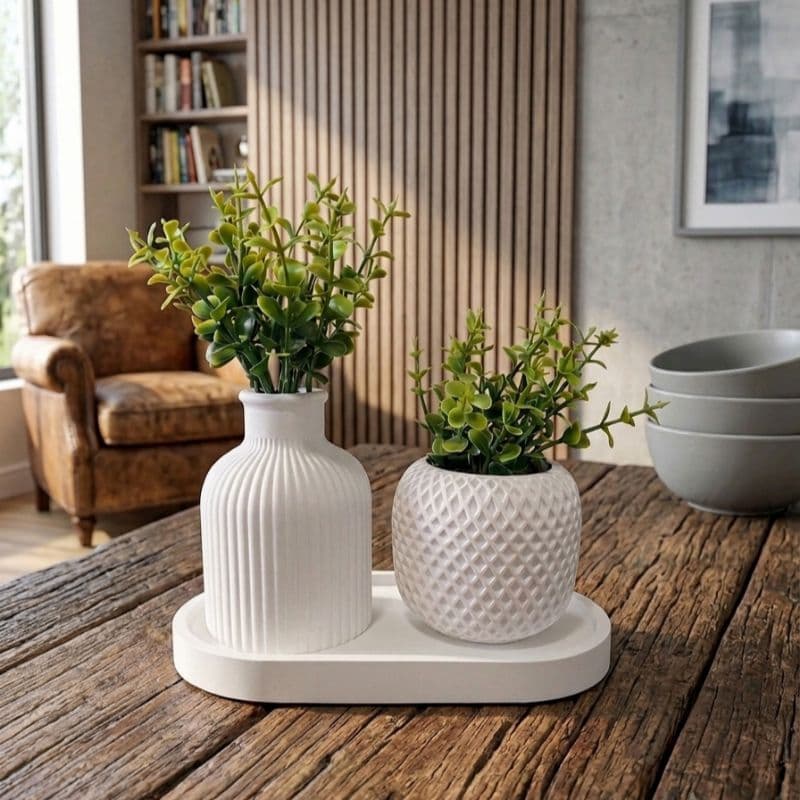 Vaso Decorativo Minimalista Kit Com ou Sem Planta Artificial, Mesa, Estante, Painel, Nicho, Banheiro, Escritório