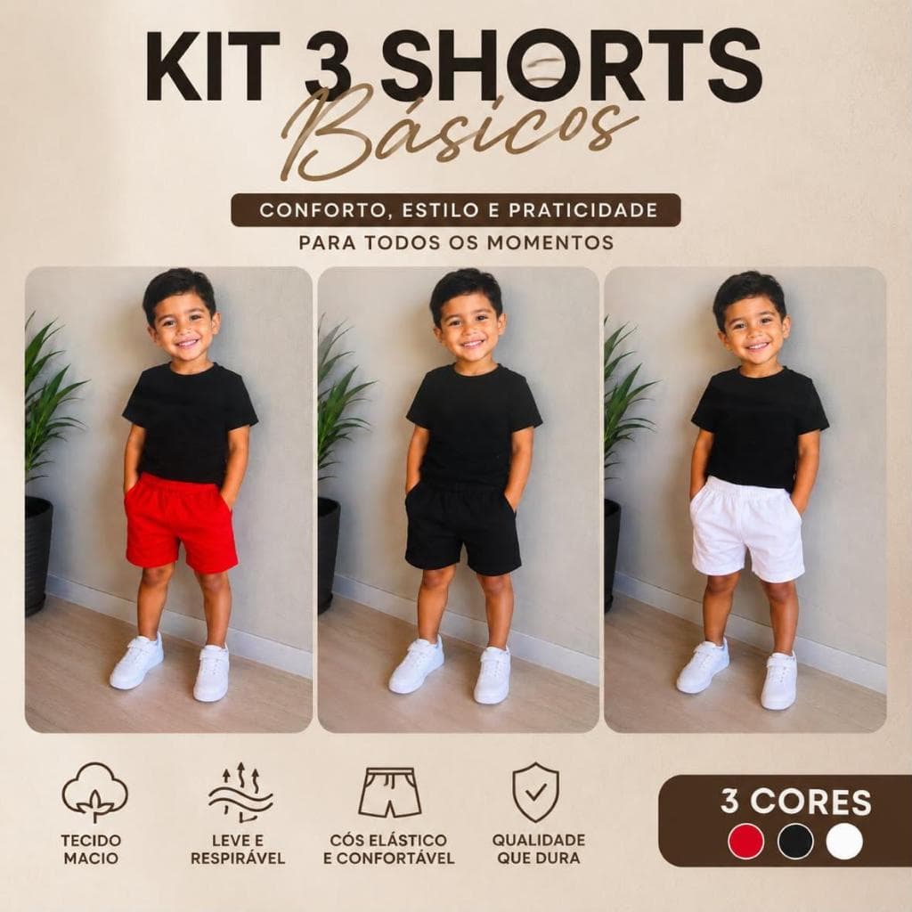 kit 3 Bermudas Moleton Infantil