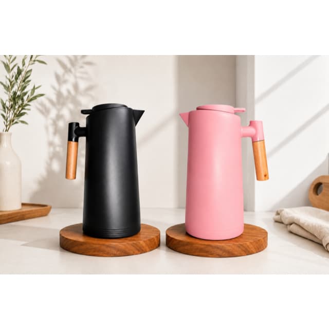 Garrafa Térmica de Água Café Chá Bebidas Quentes Cabo de Madeira 1Litro botão de Acionar Quente Frio