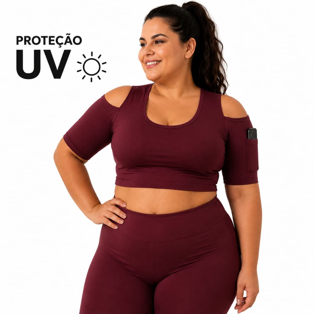 Top Cropped Feminino Com Bolso na Manga em Poliamida Corrida