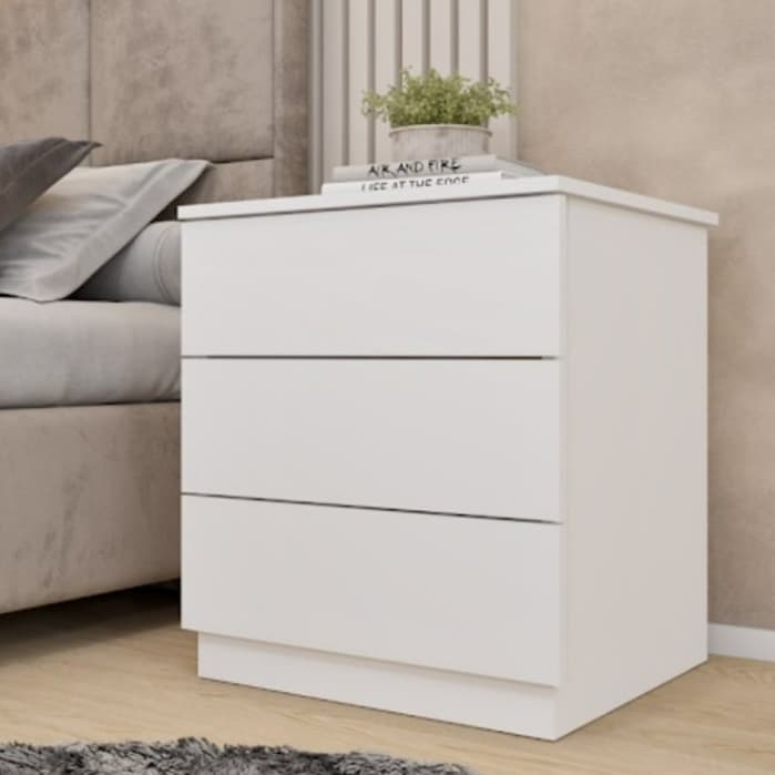 Mesa de Cabeceira Veronna Branco 3 Gavetas Sofisticada
