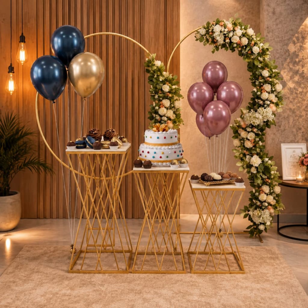 Jogo Mesa Treliça Aramada Tampo Pinus + Arco Redondo E Romano Decoração Festa, Eventos, Casamentos