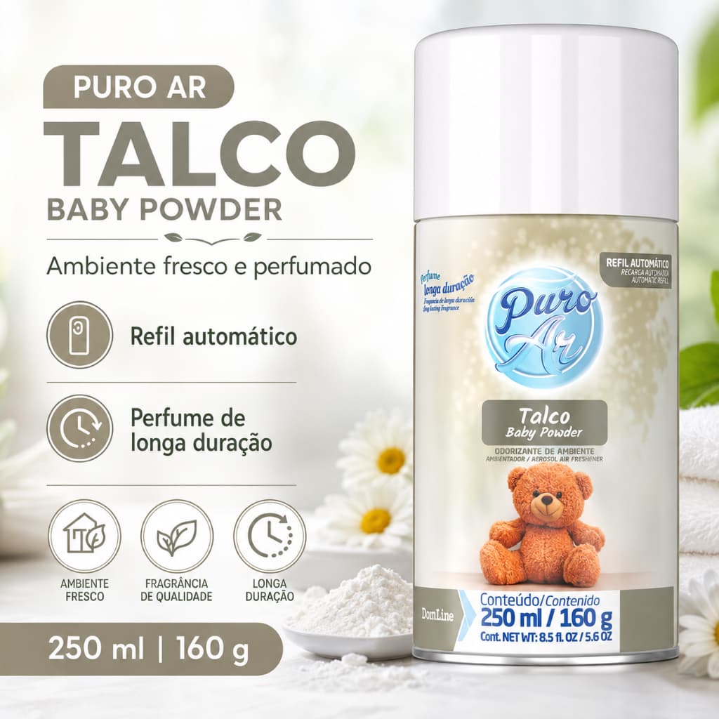 Refil Aromatizador Automático Spray 250ml Talco - Odorizador de Ambiente Puro Ar Difusor