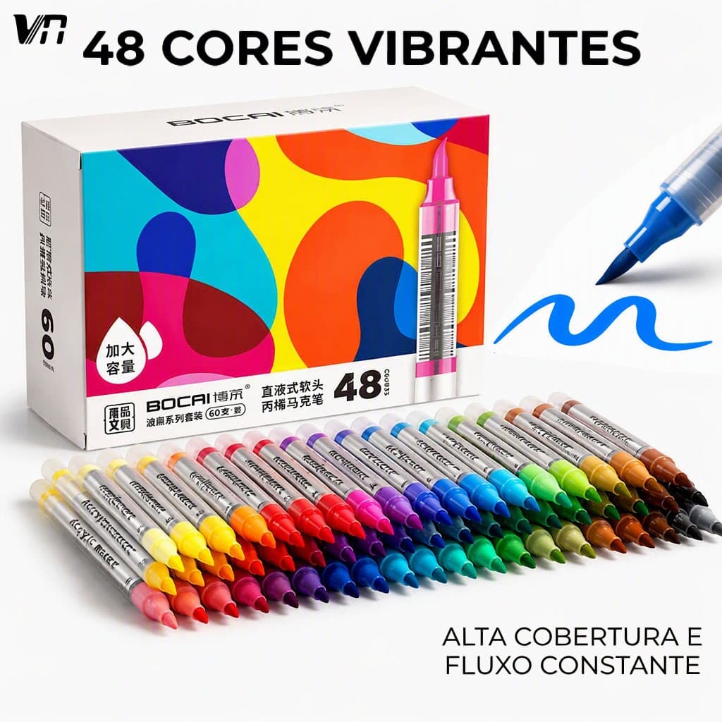 Kit Brush Pens Ponta Pincel 12 a 48 Cores Lettering Caligrafia Pintura para Relaxar Aliviar Stress