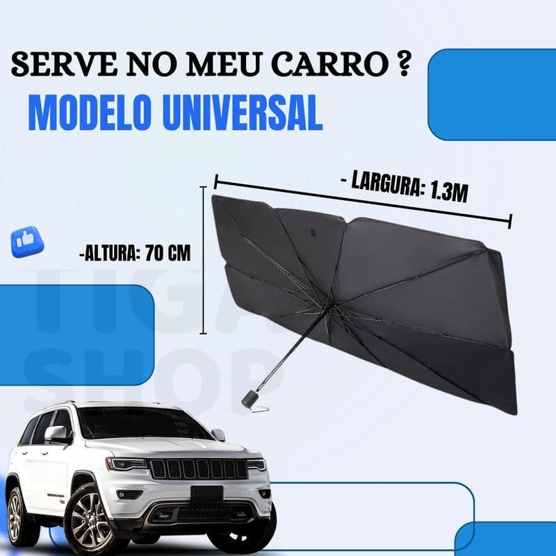 Sombrinha Protetor Solar Para-Brisa Automotivo Refletiva Prateada, Isolamento Térmico Anti UV, Dobrável Fácil de Guardar