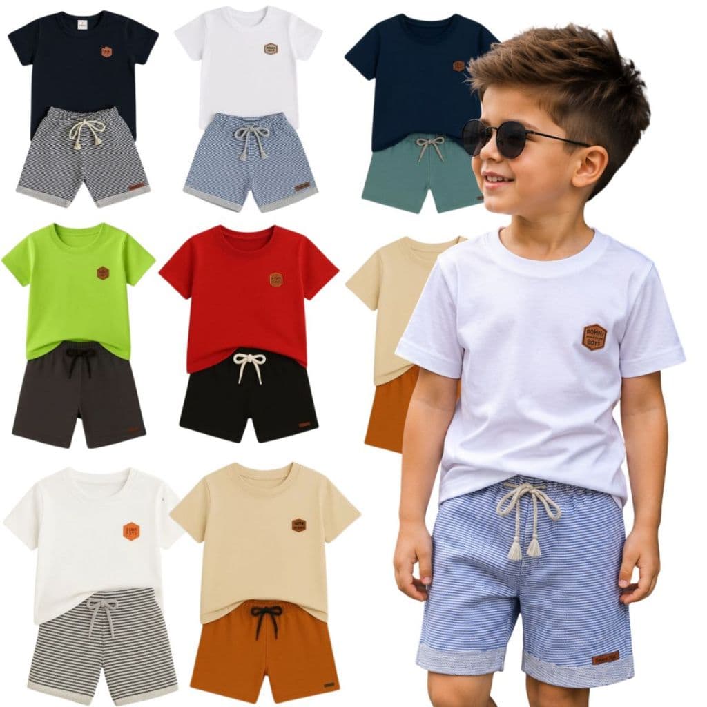 Kit Conjunto Infantil Menino Básico Liso | Roupa Infantil Menino Camiseta + Bermuda  Conjunto Infantil Masculino Sortido