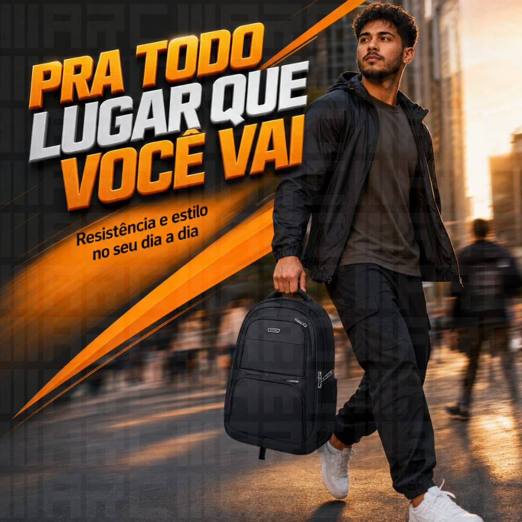 Mochila Masculina Grande Lona Premium Resistente à Água Trabalho Faculdade Viagem Preta