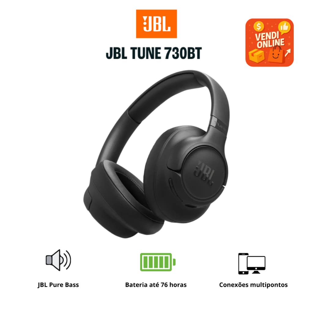 Fone Bluetooth JBL Tune 730BT Sem Fio Pure Bass Bluetooth 6.0 76h Bateria Over Ear