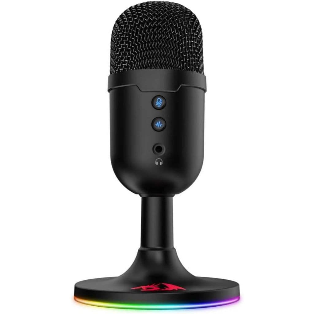 Microfone Gamer Redragon Pulsar RGB Preto USB Condensador Omnidirecional com Cancelamento de Ruído Ativo