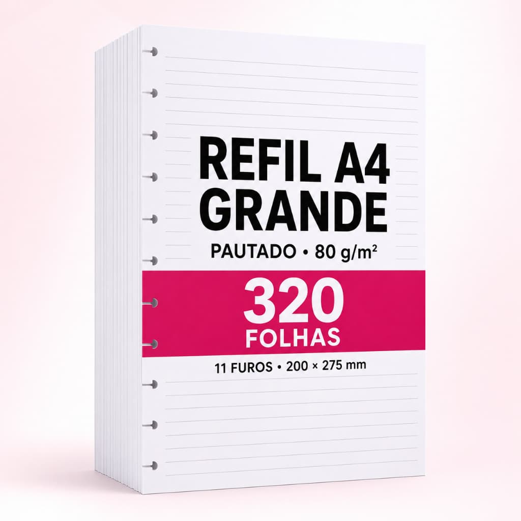 Refil Compatível Caderno Inteligente A4 80 160 240 320 Folhas 200x275mm Grande 11 Discos Pautado