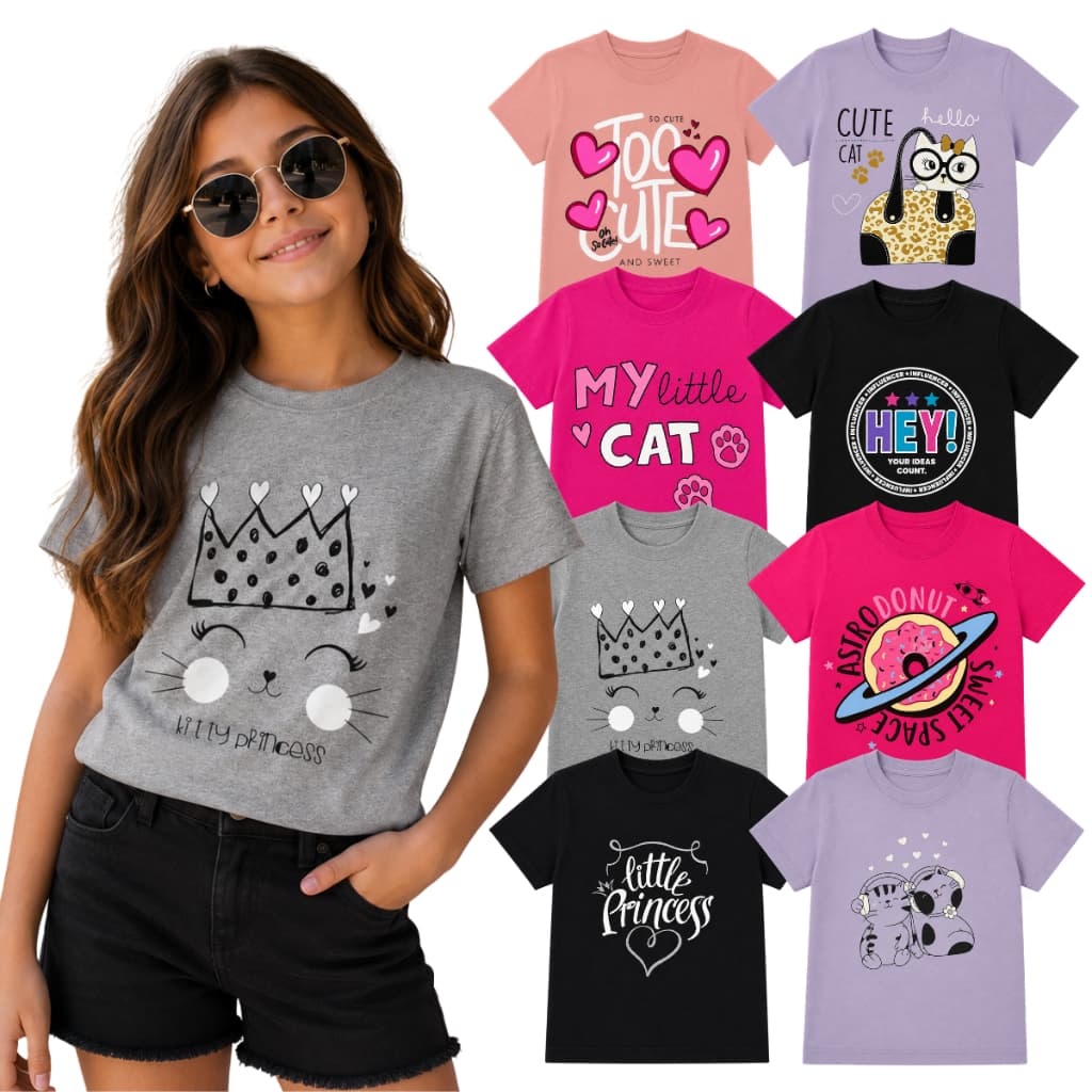 Kit de Camiseta Infantil Juvenil Menina do Tamanho 10 ao16 Anos Blogueirinha - Camiseta Juvenil Menina - Blusa Algodão