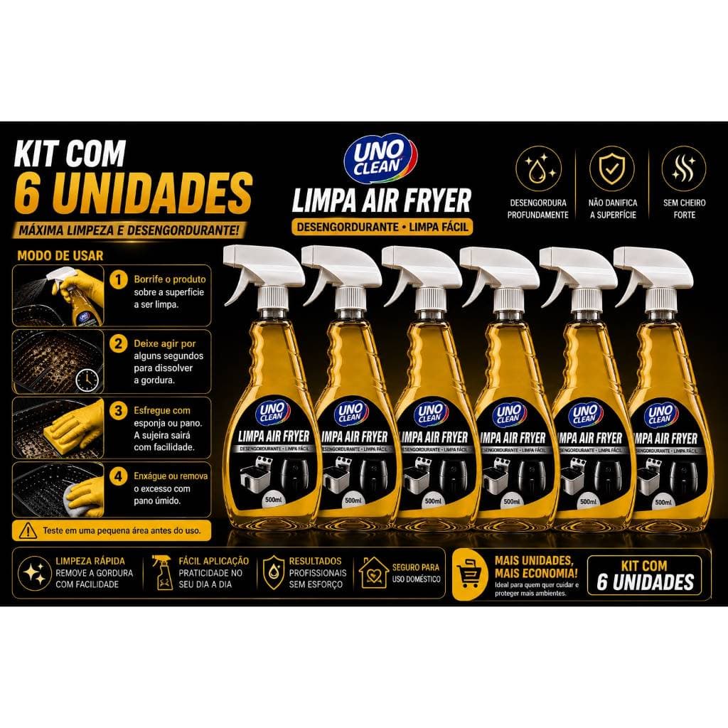 Kit 6 Spray Limpa Air Fryer Alto Poder De Limpeza, Dissolve A Gordura Limpeza Sem Esforço 500ml Provita