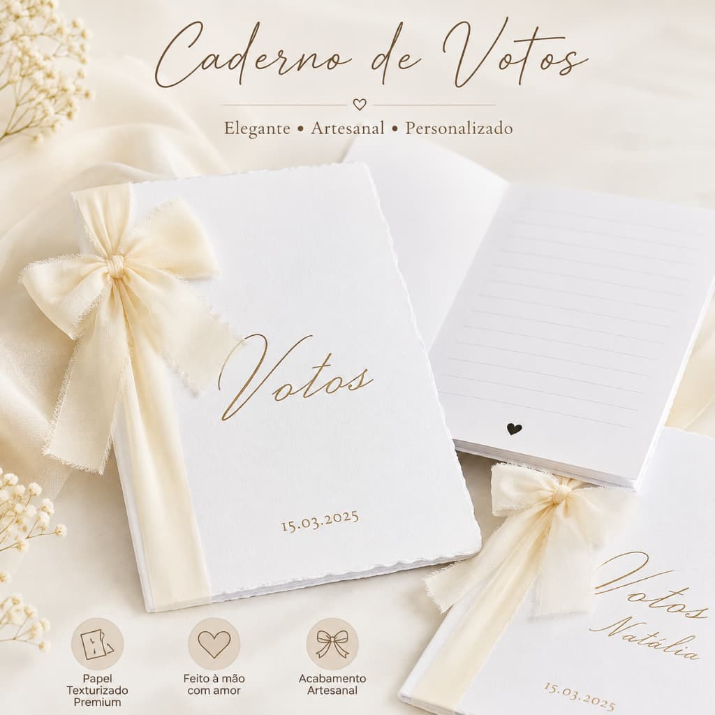 Par de Caderno de Votos Casamento com Fita Rústica