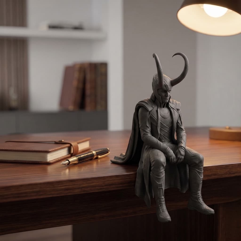 Mini Estátua do Deus da Trapaça Sentado na Beira | Figura Decorativa para Prateleira, Estante e Mesa | Impressão 3D