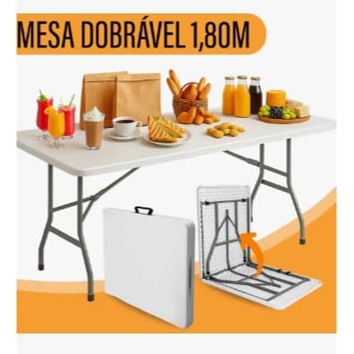 Yab - Mesa Dobrável 1,80 M Vira Maleta C/ Alça Resistente Camping Praia Premium Área Externa/interna 180cm Portátil - Co