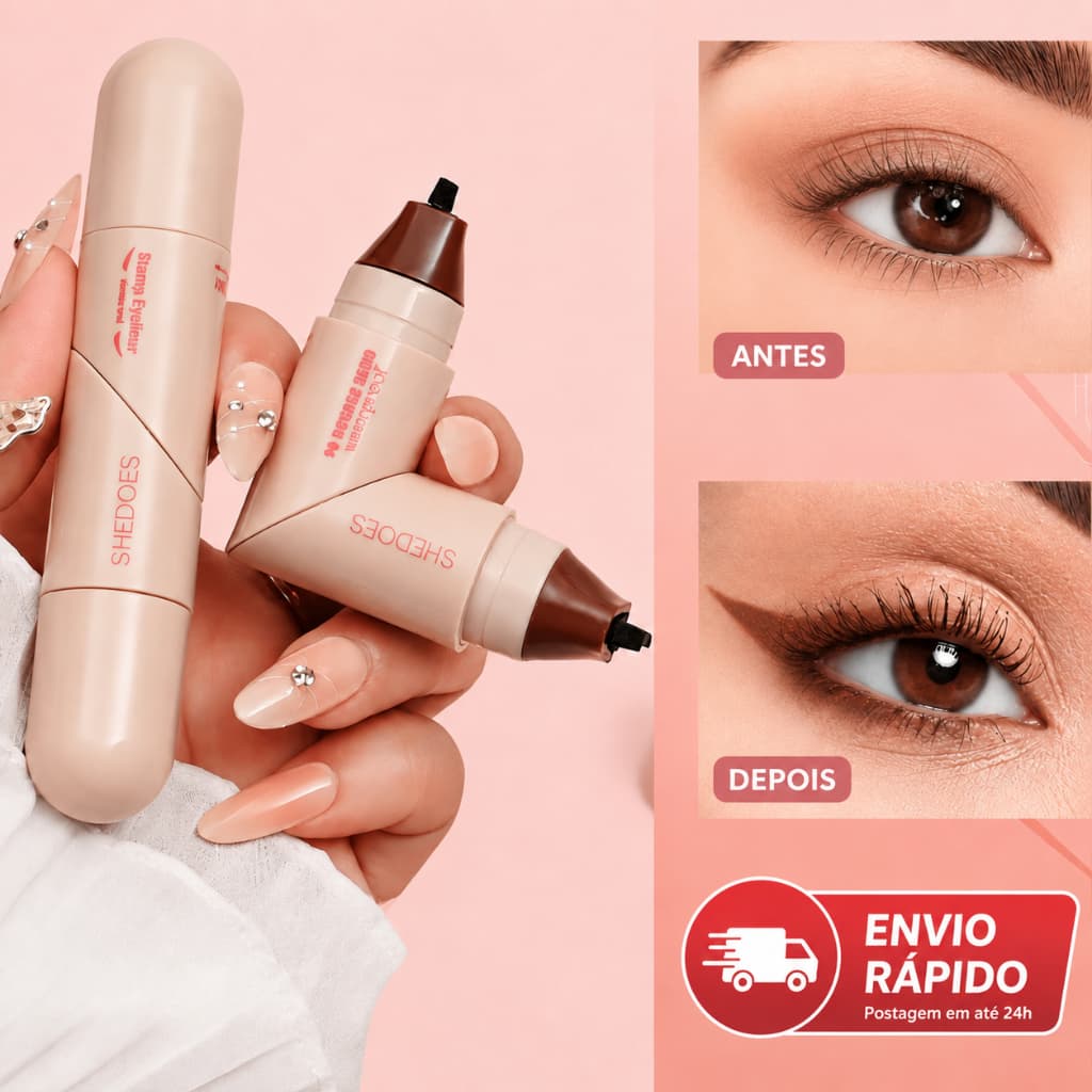 Caneta Delineadora Carimbo Ponta Dupla | Delineado Gatinho Perfeito em Segundos | À Prova D’Água e Longa Duração