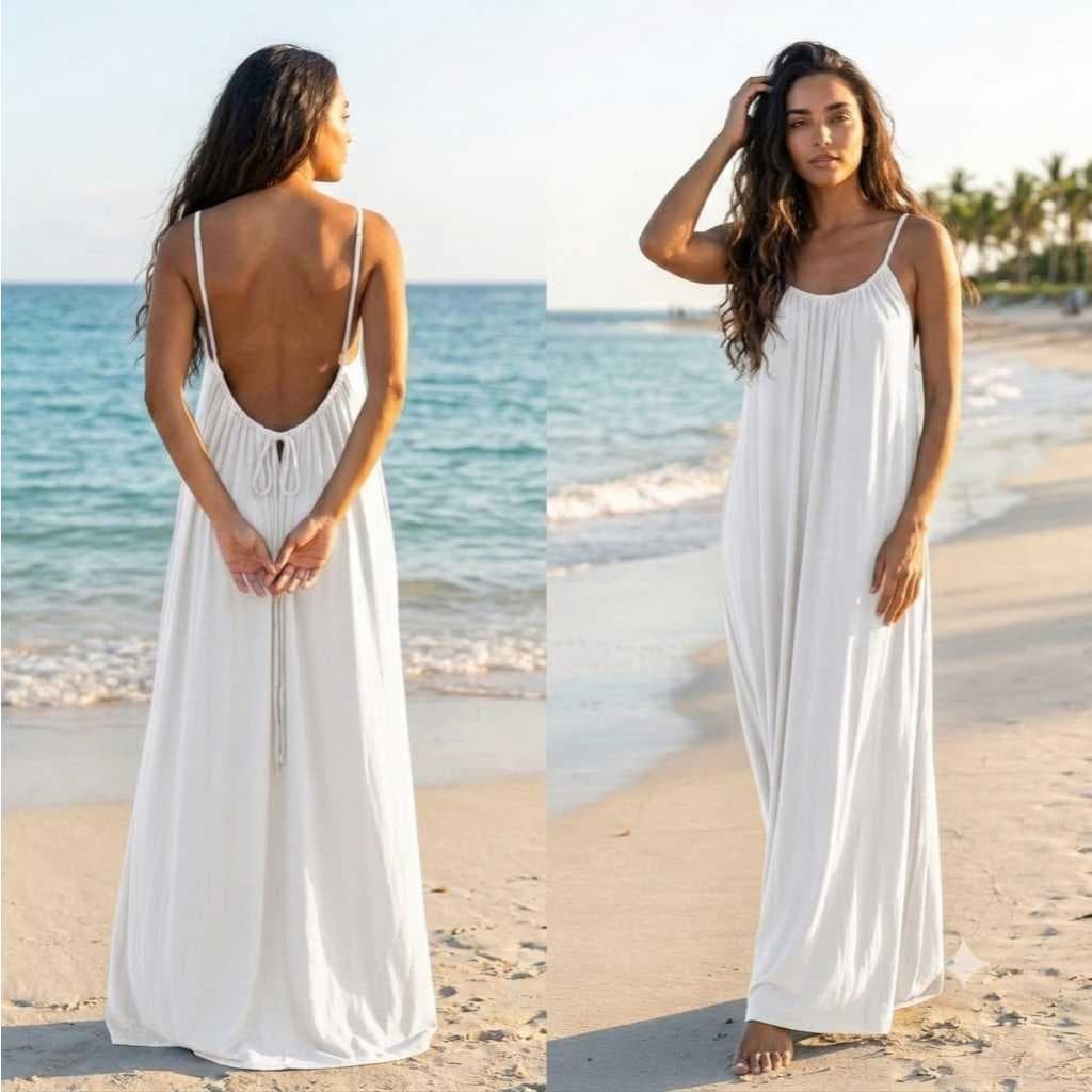 Vestido Feminino Longo Costa Nua Fenta Lateral Soltinho