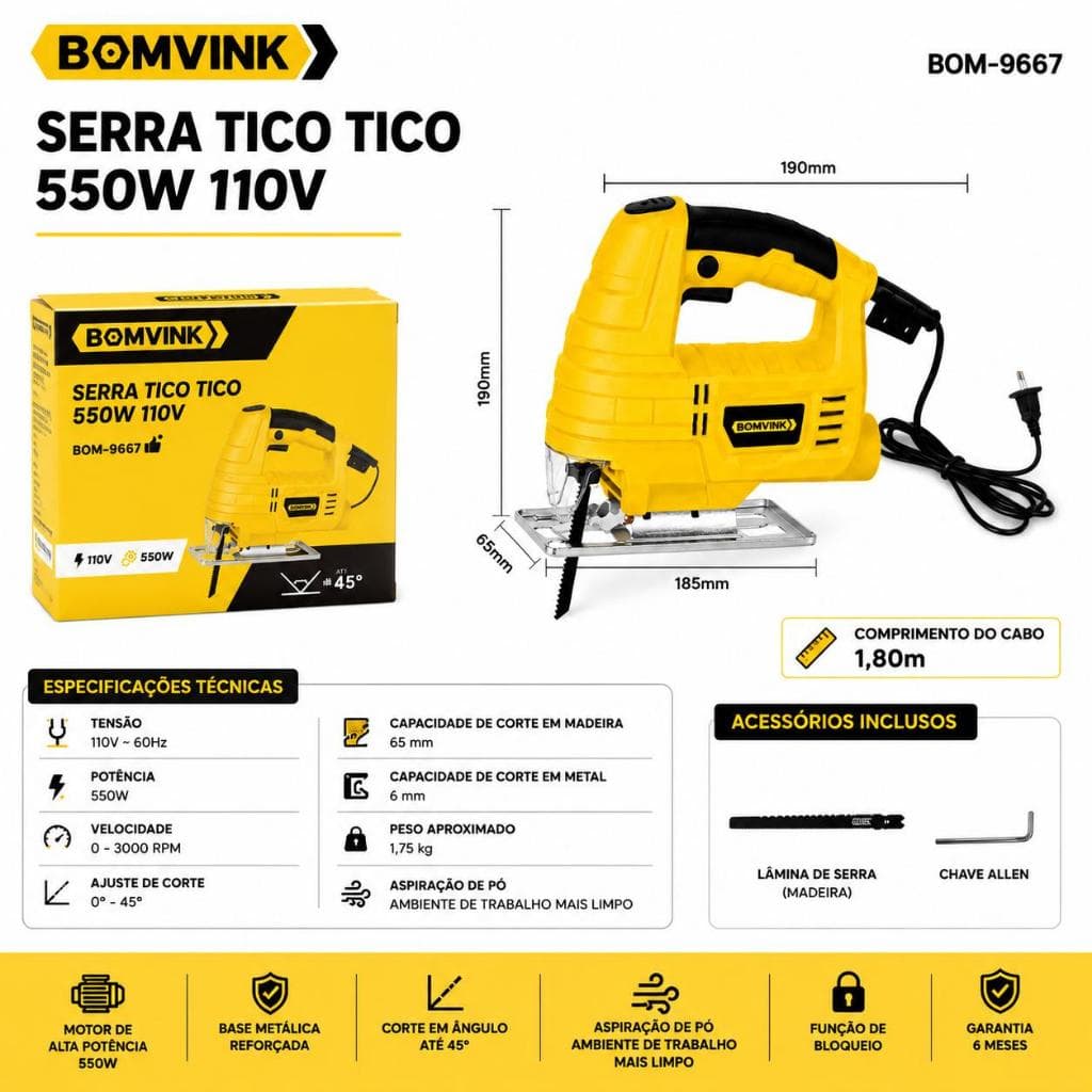 Serra Tico Tico 550W 110V Bomvink Corte Madeira MDF top