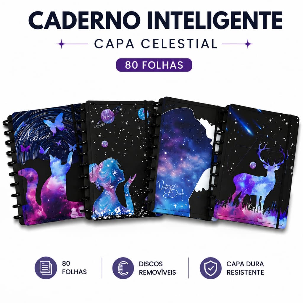 Caderno Inteligente Argolado Temático Galáxia dos Sonhos, Folhas Substituíveis, Ideal para Estudo e Trabalho