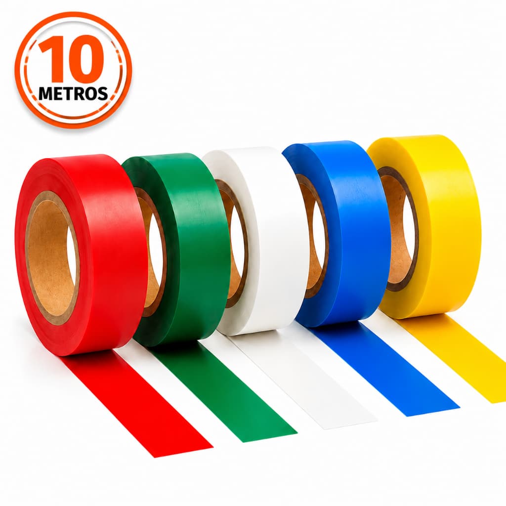 Fita Isolante PVC Anti Chama 10 Metros Colorida 18mm Vermelha Branca Amarela Azul Verde Isolamento Elétrico