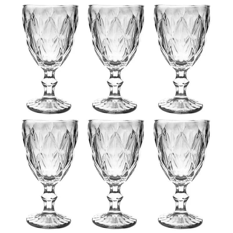 Jogo 6 Taças Vinho Água De Vidro 340ml Diamond Transparente