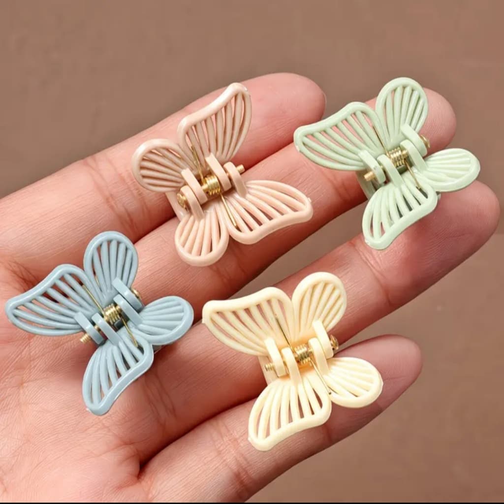 Kit 3 Presilhas de cabelo borboleta tons nude, cores aleatórias