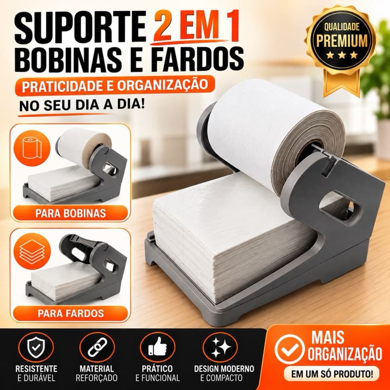 SUPORTE PARA ETIQUETA TÉRMICA 2 EM 1 BOBINAS E FARDOS