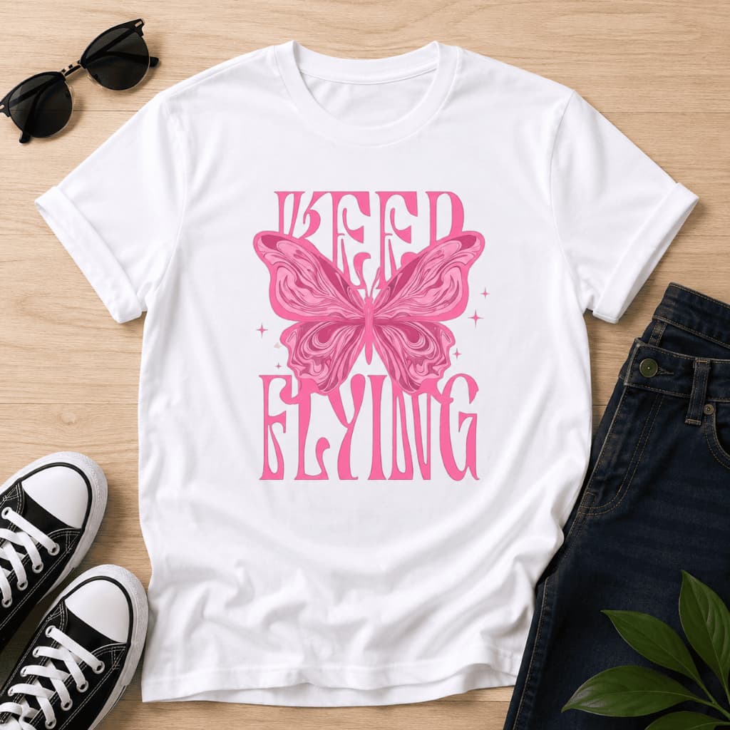 Camiseta Feminina Motivacional Keep Flying Casual Camisa 100% Algodão Moda Feminina