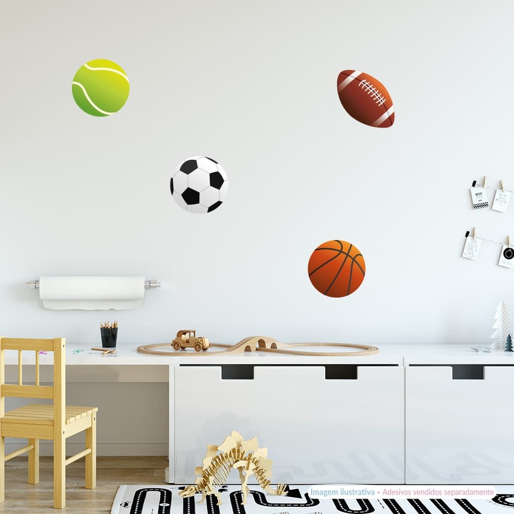 Adesivo Decorativo Bolas Futebol Basquete Tênis Esportes Quarto Menino Menina
