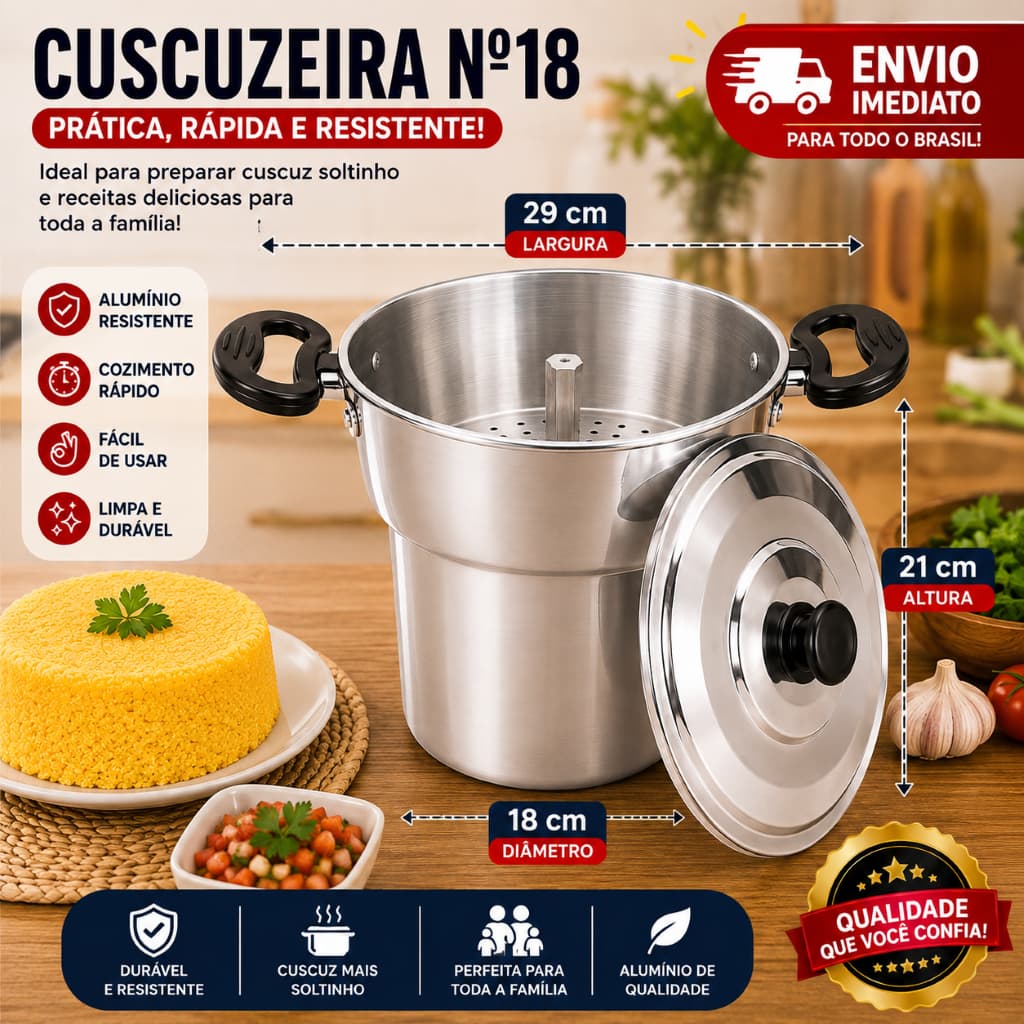 Cuscuzeiro em Alumínio Polido N18 Grande qualidade otima resistente